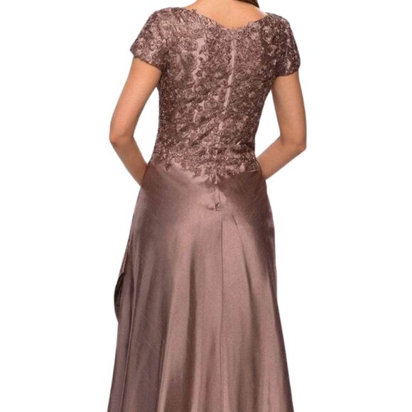 NWT La Femme 27033SC Stretch Satin Evening Dress Brown Size 4 - Picture 2 of 6